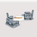 Two Small Architectural Models With Square Platforms And Stone Texture 3d model