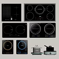 Various Modern Kitchen Induction Cooktops With Different Designs And Cooking Pots