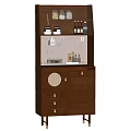 Dark Brown Sideboard With Open Shelves Drawers And Kitchen Utensils Storage