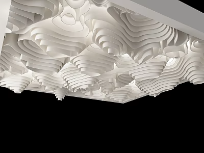 Modern White Ceiling Design With Wavy Layered Patterns And 3D Artistic Details 3d model