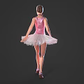 Woman in Pink Ballet Tutu Standing Gracefully Against Dark Background with Pointe Shoes