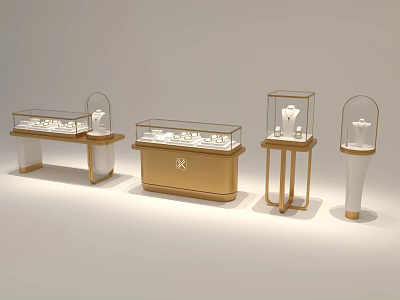 Luxury Jewelry Store Featuring Golden Glass Display Cases And Elegant Jewelry Showcases 3d model
