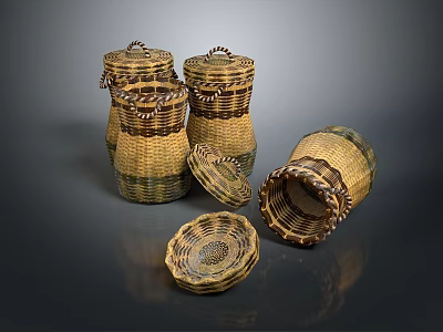 Woven Storage Baskets With Lids And Open Designs For Home Organization 3d model