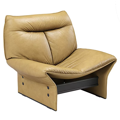 Modern Brown Leather Single Sofa with Padded Backrest and Black Base 3d model