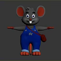 Cartoon Mouse Character With Red Ears Blue Overalls OIC On Chest Red Gloves Open Arms
