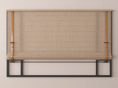 Natural Beige Roman Shades With Leather Straps And Black Metal Frame 3d model