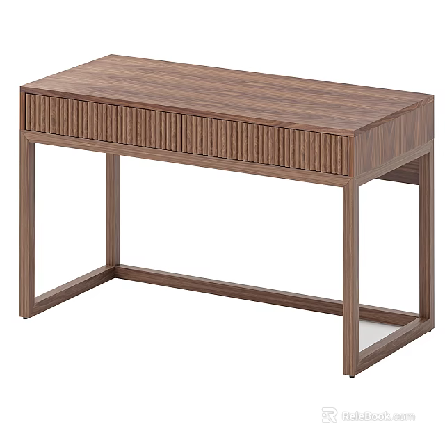 Modern Walnut Wooden Desk With Ribbed Front Panel And Minimalist Design 3d model 