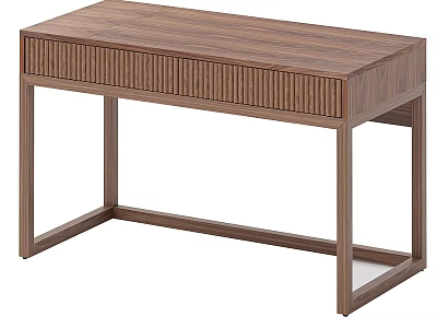 Modern Walnut Wooden Desk With Ribbed Front Panel And Minimalist Design 3d model