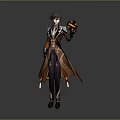 Fantasy Game Character Wearing Brown Purple Coat Holding Yellow Flower Shaped Creature