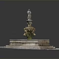 Elaborate Fountain Architecture With Octagonal Base Multi-tiered Steps Ornate Carvings And Statue