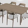 Modern Wooden Rectangular Dining Table Set With Six Chairs And Upholstered Seats 3d model