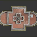 Traditional Architectural Structure With Red Square Platform And Circular Base Design