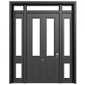 Black Front Door Design With Glass Panels And Silver Knob Decorative Elements 3d model
