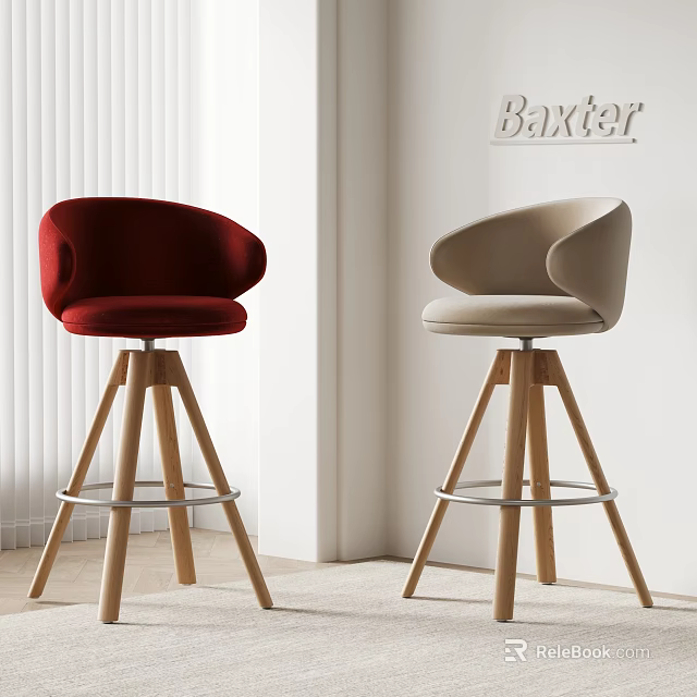 Baxter Red And Beige Leisure Chairs With Wooden Legs In Modern Interior 3d model 