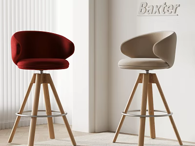 Baxter Red And Beige Leisure Chairs With Wooden Legs In Modern Interior 3d model