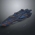 Futuristic Spaceship Model With Detailed Blue Orange Design And Complex Structural Features