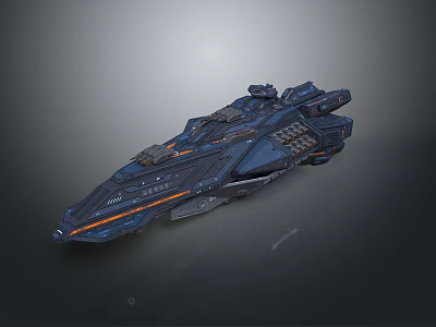 Futuristic Spaceship Model With Detailed Blue Orange Design And Complex Structural Features 3d model