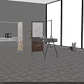 Modern Office Desk With Whiteboard Panel Potted Plant Mobile Wheels And Office Supplies
