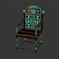 Antique Wooden Chair With Carved Details Ornate High Backrest And Armrests