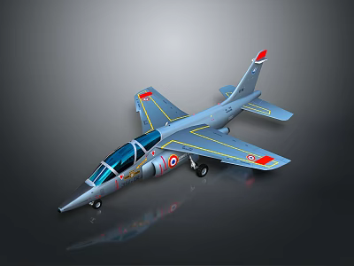 Detailed Grey Jet Aircraft Model With Blue Canopy And Red Wing Markings 3d model