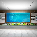 Exhibition Hall Featuring Large Blue Digital Screen And Urban Planning Model 3d model