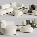 Modern White Cozy Sofa Set With Ottoman Coffee Table And Blanket Pillows 3d model