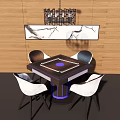 Elegant Modern Entertainment Table With White Chairs Wall Art And Chandelier