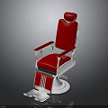 Red Barber Chair With Red Seat Backrest Armrests White Base And Footrest