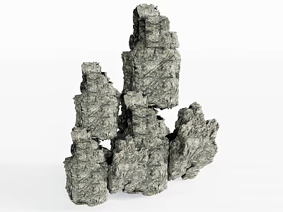 Natural Stone and Wood Stacked Decorative Structure With Textured Surfaces 3d model