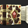 Ancient Book With Golden Decorations Red Gemstones And Open Pages With Text