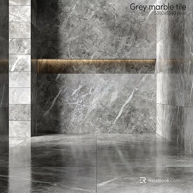 Modern Gray Marble Wall Components With Polished Metal Strip And Smooth Floor Finish 3d model 