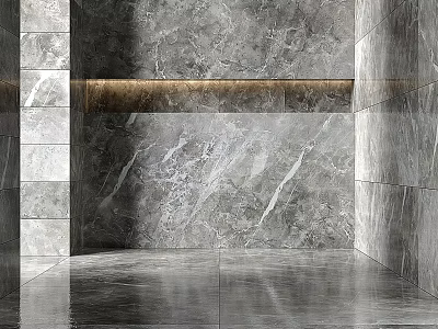 Modern Gray Marble Wall Components With Polished Metal Strip And Smooth Floor Finish 3d model
