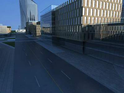 Modern Commercial Street Landscape With Contemporary Buildings Glass Facades And Wide Urban Avenue 3d model