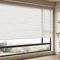 White Window Blinds In Modern Bright Room With Wooden Floor Potted Plant And Outdoor View