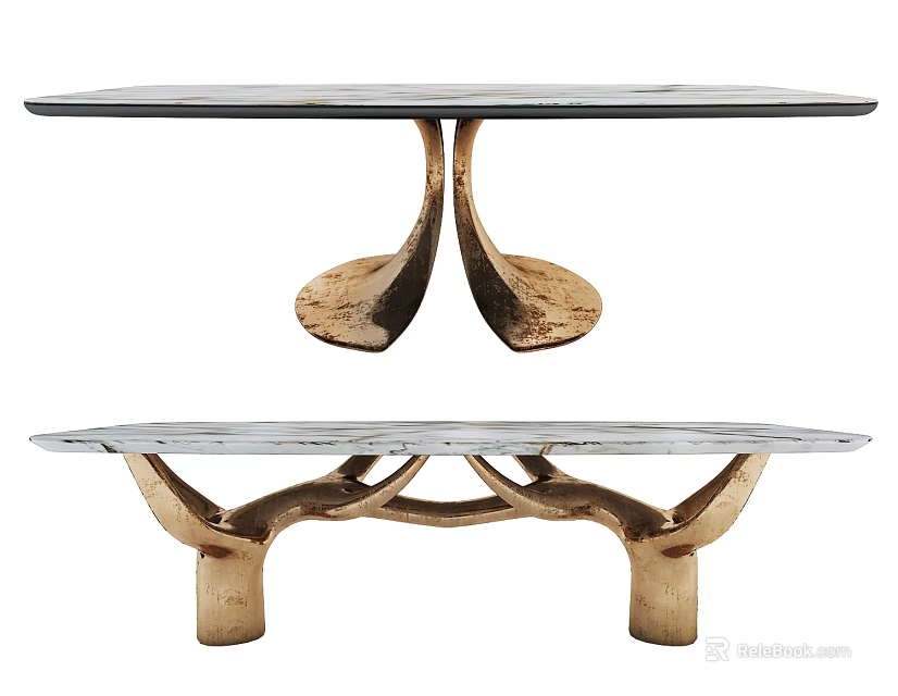 Modern Dining Tables Featuring Golden Base And Elegant Marble Tabletop Design 3d model 