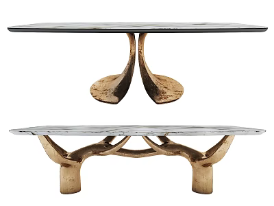 Modern Dining Tables Featuring Golden Base And Elegant Marble Tabletop Design 3d model
