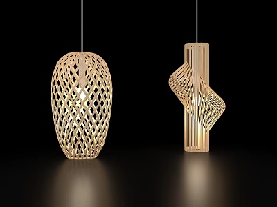 Unique Wooden Pendant Lights With Artistic Modern Design And Warm Glow 3d model