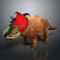 Triceratops Dinosaur Model With Red Green Frill And Brown Body Details