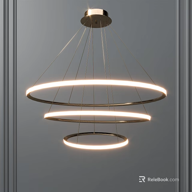 Modern Three Ring Circular Pendant Light With Illuminated Design For Minimalist Interior 3d model