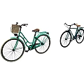 Classic Black And Turquoise Bicycles With Wicker Basket And Brown Seat