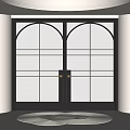 Modern Black Frame Double Doors With Arched Top And Grid Pattern Glass 3d model