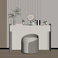 Modern White Dressing Table With Round Mirror Upholstered Stool And Cosmetics 3d model