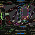 Cartoon Scene of Dynamic Futuristic Tunnel With Metallic Structures RGB Lights And Reflective Floor