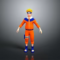 Anime Style Orange Costume Set With Blue Headband And Matching Shoes