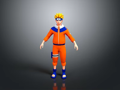 Anime Style Orange Costume Set With Blue Headband And Matching Shoes 3d model