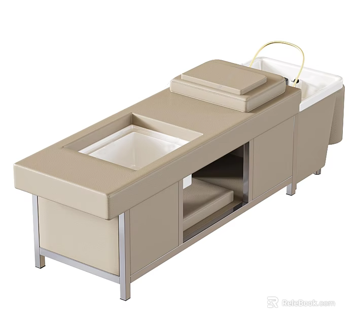 Beige Bathroom Vanity With Double Sink Countertop And Storage Space 3d model 