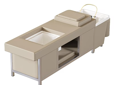 Beige Bathroom Vanity With Double Sink Countertop And Storage Space 3d model