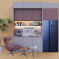 Modern Wine Cabinet Interior Design With Marble Countertop And Coffee Machine