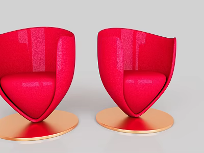 Two Stylish Red Accent Chairs With Gold Round Base Modern Curved Backrest Design 3d model