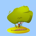 Cartoon Tree Scene With Green Canopy Brown Trunk And Grass On Blue Background